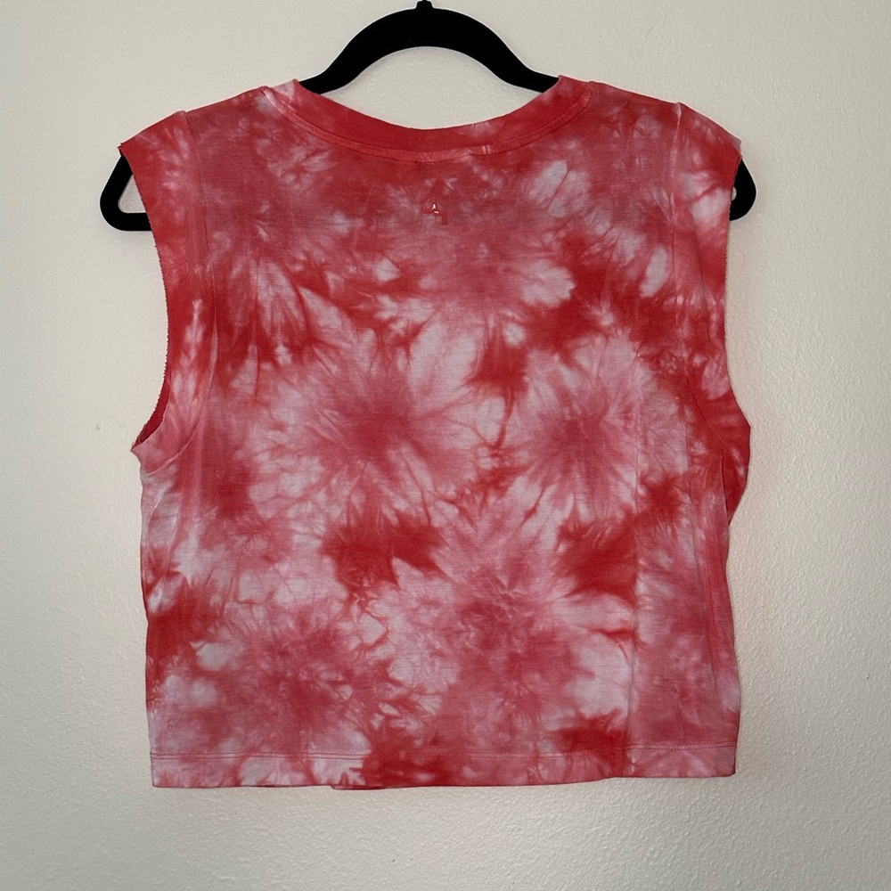 Joylab (sm) coral tie dye crop pullover. Shoulders have raw finished edging - Picture 2 of 5
